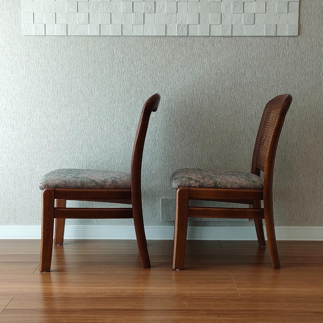 カリモク　ダイニングチェア　ラタンバック　2脚セット