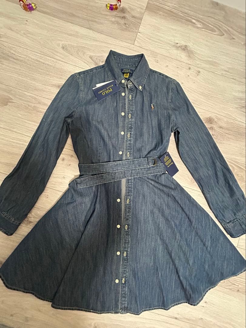 新品　RALPH LAUREN★ベルテッド コットン デニム シャツドレス160