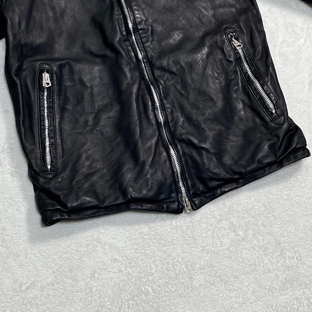 『アボンタージ』レザージャケット ノーカラー ダブルジップアップ ブラック