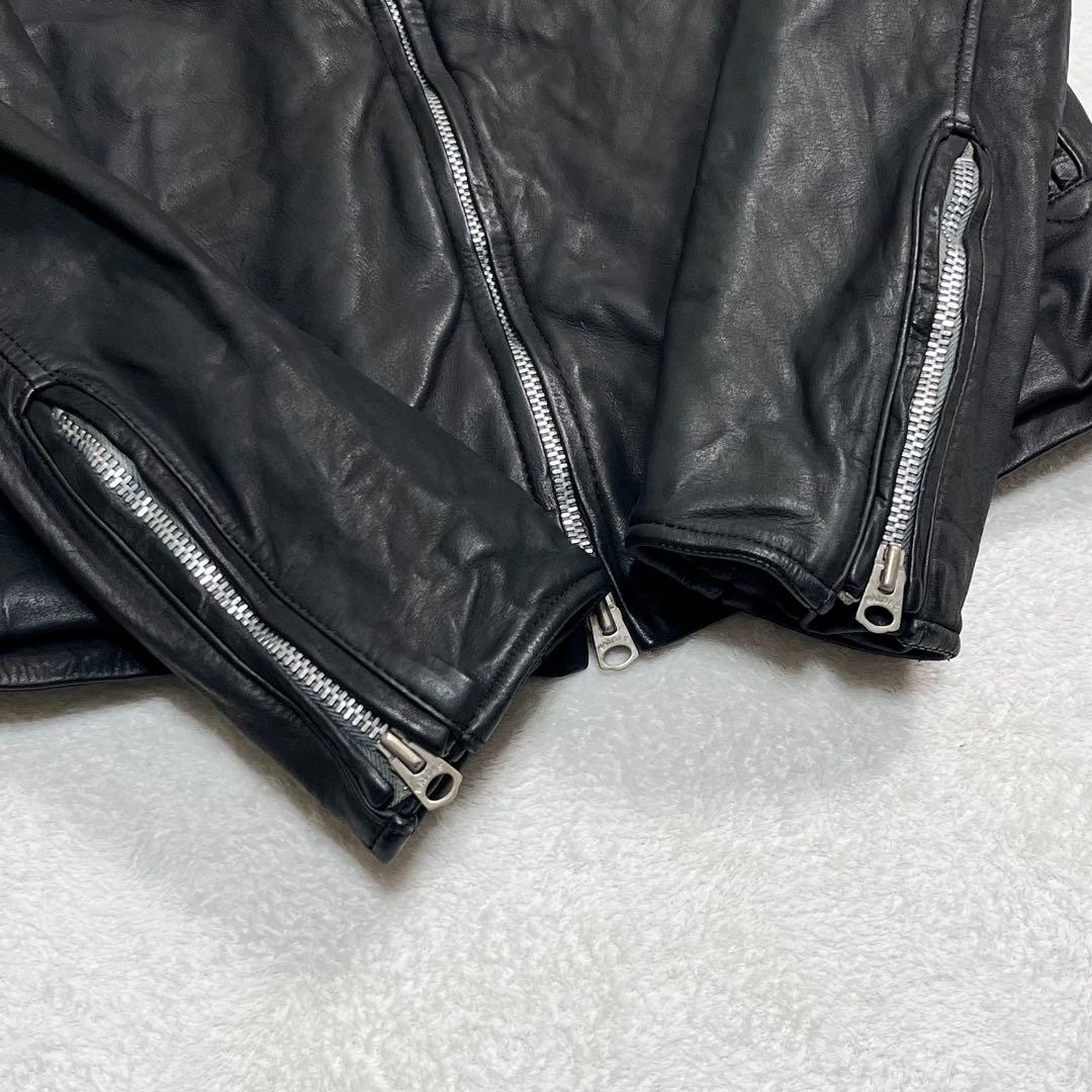 『アボンタージ』レザージャケット ノーカラー ダブルジップアップ ブラック