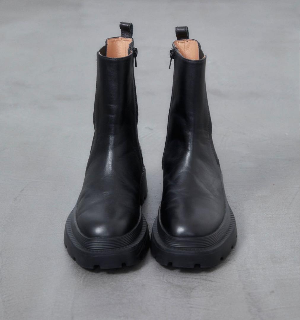 【値下】美品！アトリエブルージュレザー黒サイドゴアタンクブーツS 22.5～23