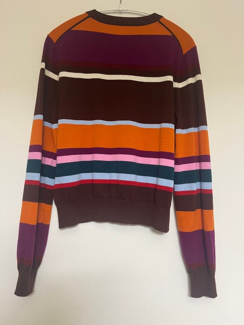 キャバン　コットンカシミヤ マルチボーダークルーネックプルオーバー　ブラウン系