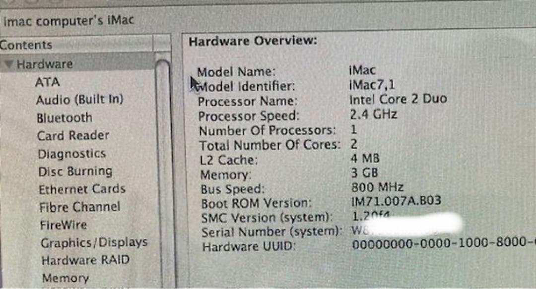 iMac (20インチ, Mid 2007) 2.4GHz 3GB
