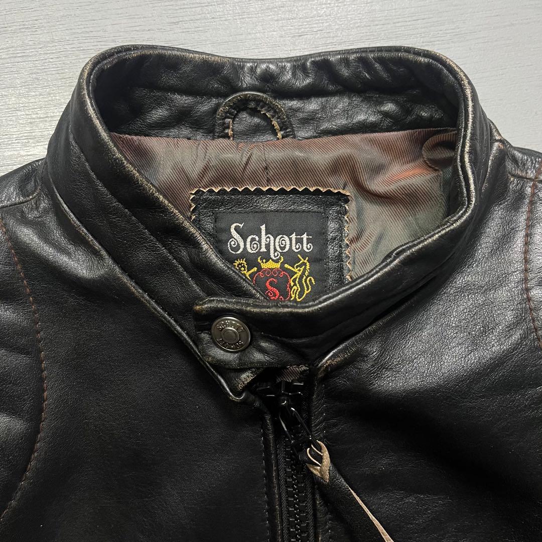 Schott シングルライダースジャケット　牛革　オールレザー　ステッチ　黒　S