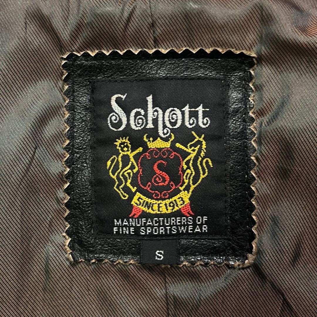 Schott シングルライダースジャケット　牛革　オールレザー　ステッチ　黒　S
