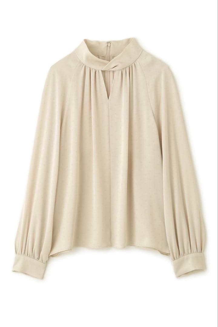 ピンキーアンドダイアン◆ギャザーネックドットジャガードブラウス ベージュ 38