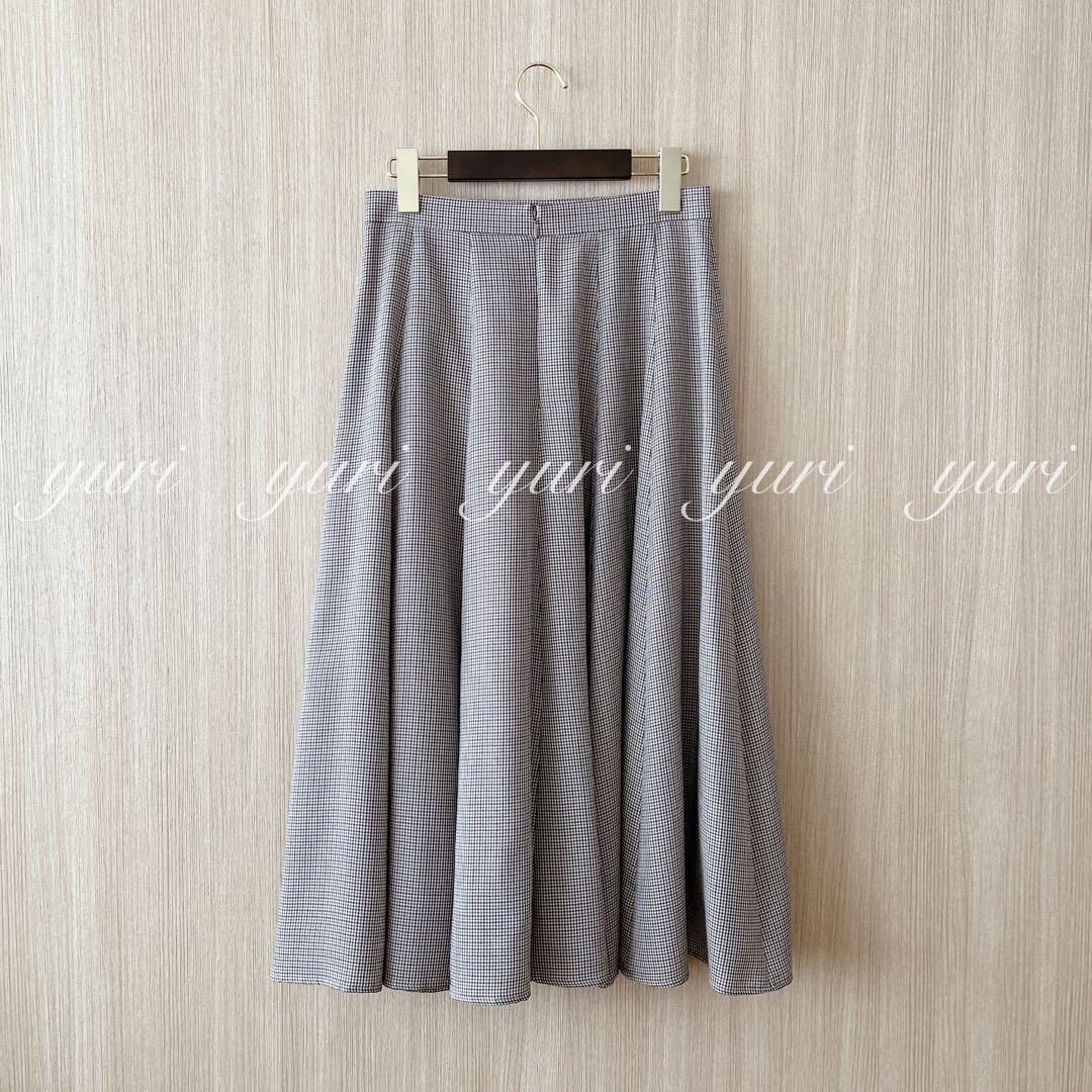 【1070】アナイ　スモールチェックフレアスカート　ブラウン　黒　38