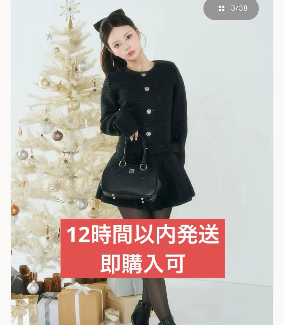 Darich ダーリッチ ボックスプリーツツイードミニワンピース ブラック