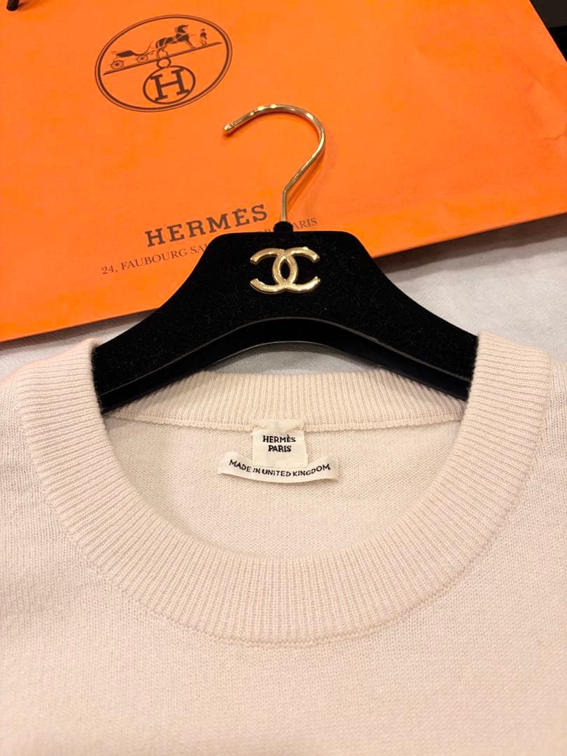 【極美品】エルメス 極上カシミヤ100％ アイボリー ニット 洗練デザイン 40