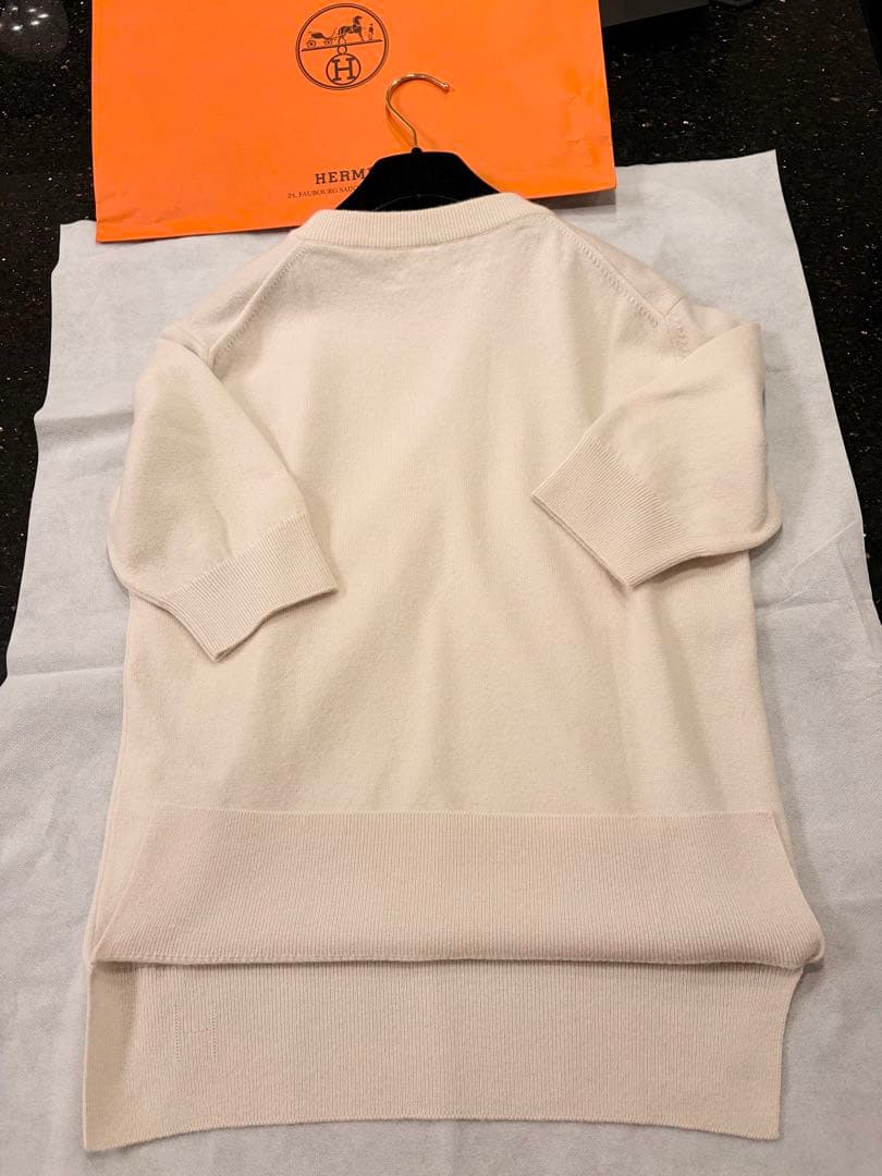 【極美品】エルメス 極上カシミヤ100％ アイボリー ニット 洗練デザイン 40