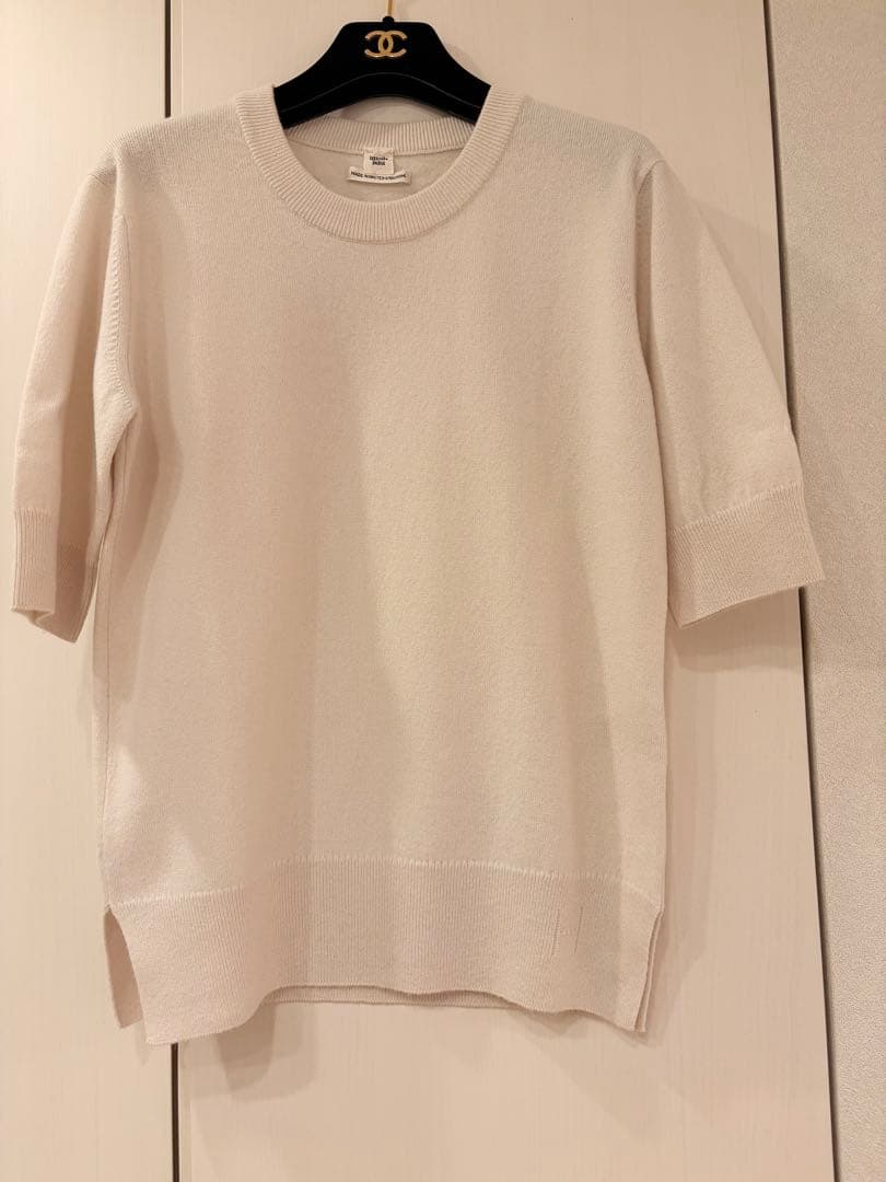 【極美品】エルメス 極上カシミヤ100％ アイボリー ニット 洗練デザイン 40