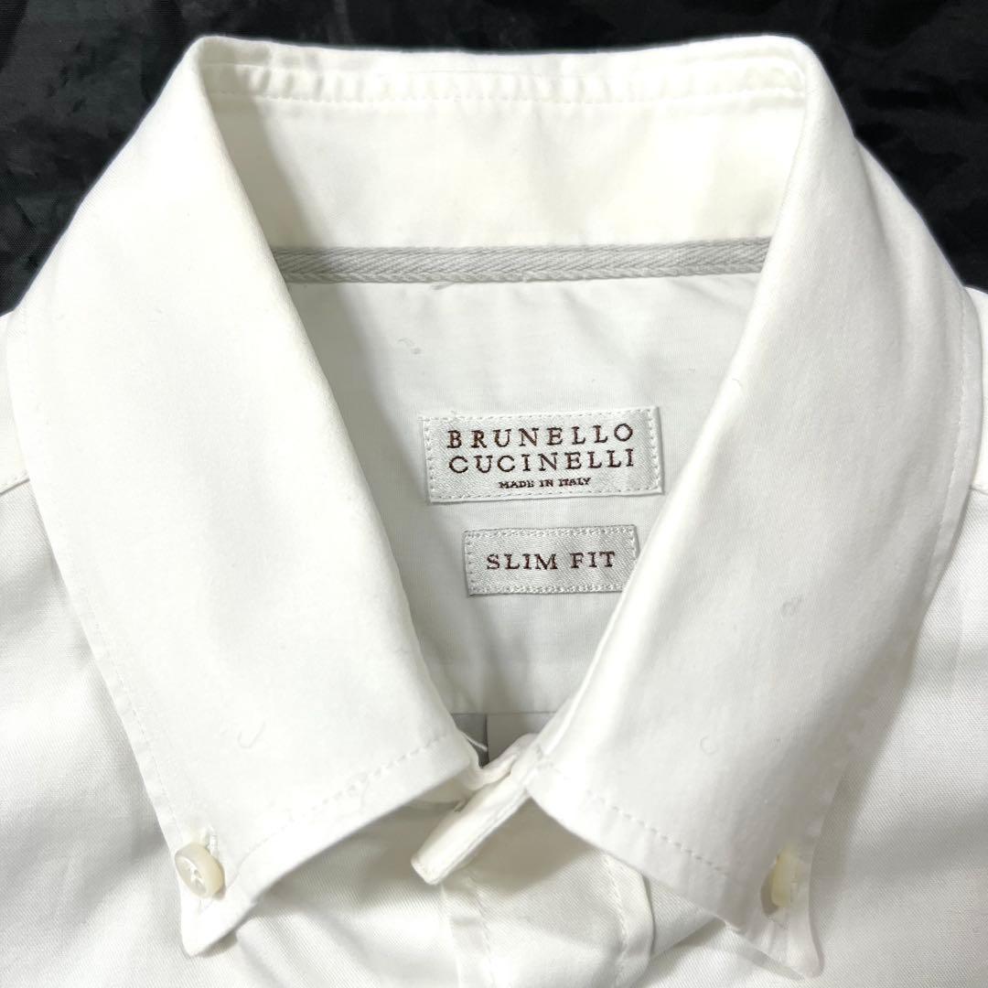 ブルネロクチネリ ボタンダウンシャツ 長袖 白 ホワイト SLIM FIT
