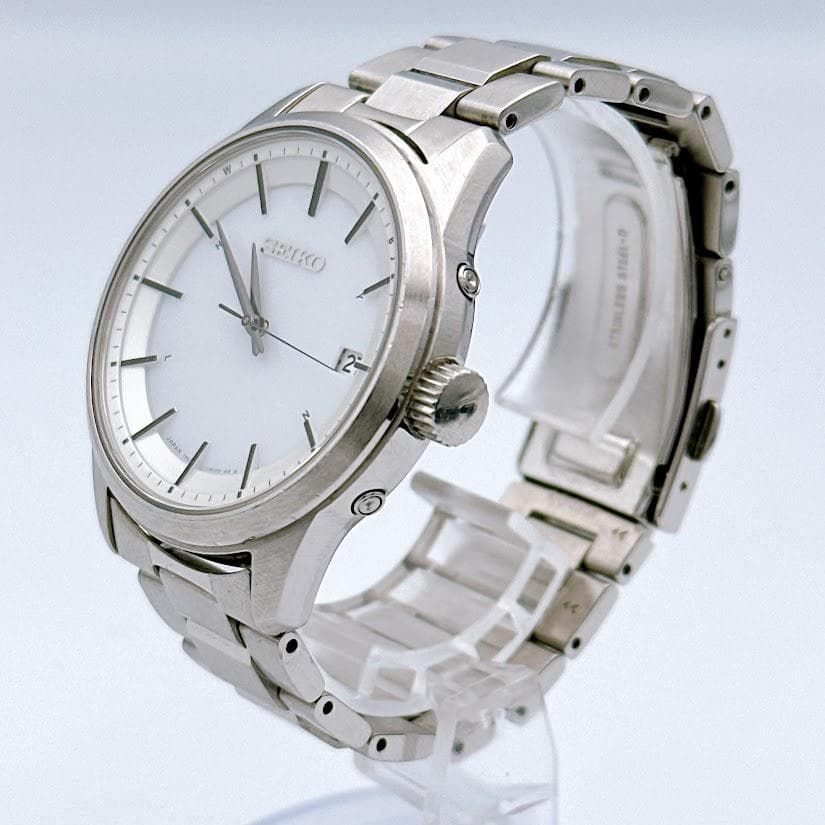 セイコー ソーラー電波 メンズ腕時計 ホワイト 7B24-0BR0 動作良好