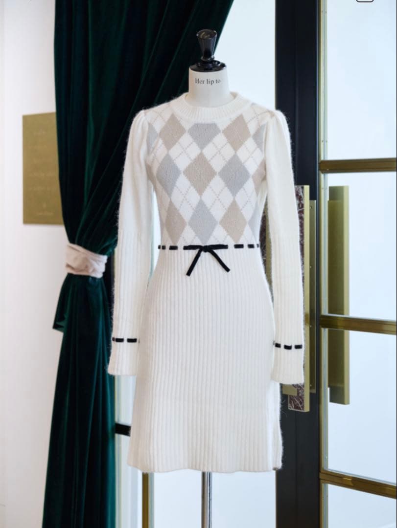ワンピース Moor Argyle Ribbon Knit Dress