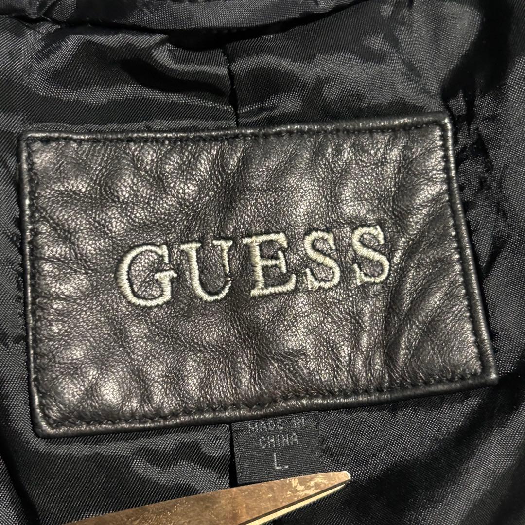 90s - GUESS レザージャケット　革ジャン　レザーカーコート　黒　羊革
