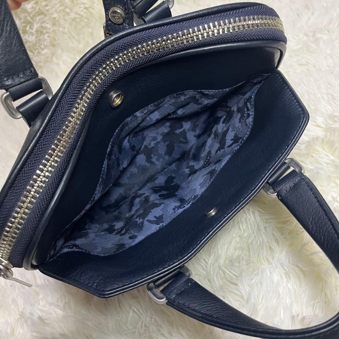 美品　アニアリ　ミニブリーフケース　セカンドバッグ　ネイビー　レザー