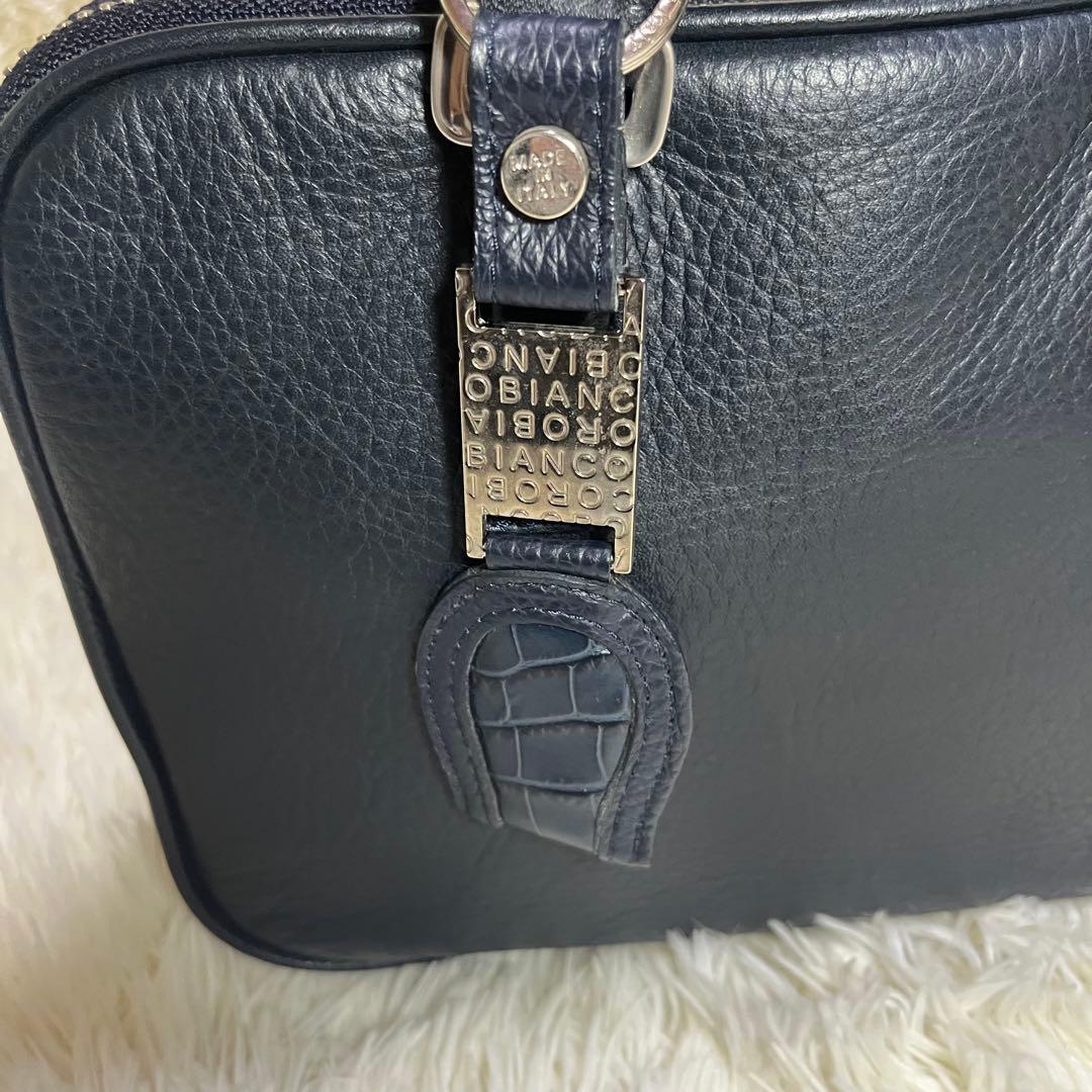 美品　アニアリ　ミニブリーフケース　セカンドバッグ　ネイビー　レザー