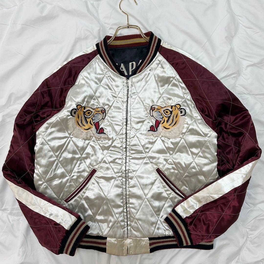 テーラー東洋 スーベニアジャケット サテン×サテンキルト 顔虎 日本地図 L