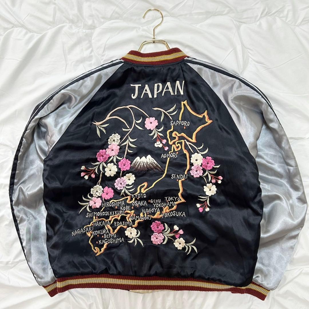 テーラー東洋 スーベニアジャケット サテン×サテンキルト 顔虎 日本地図 L