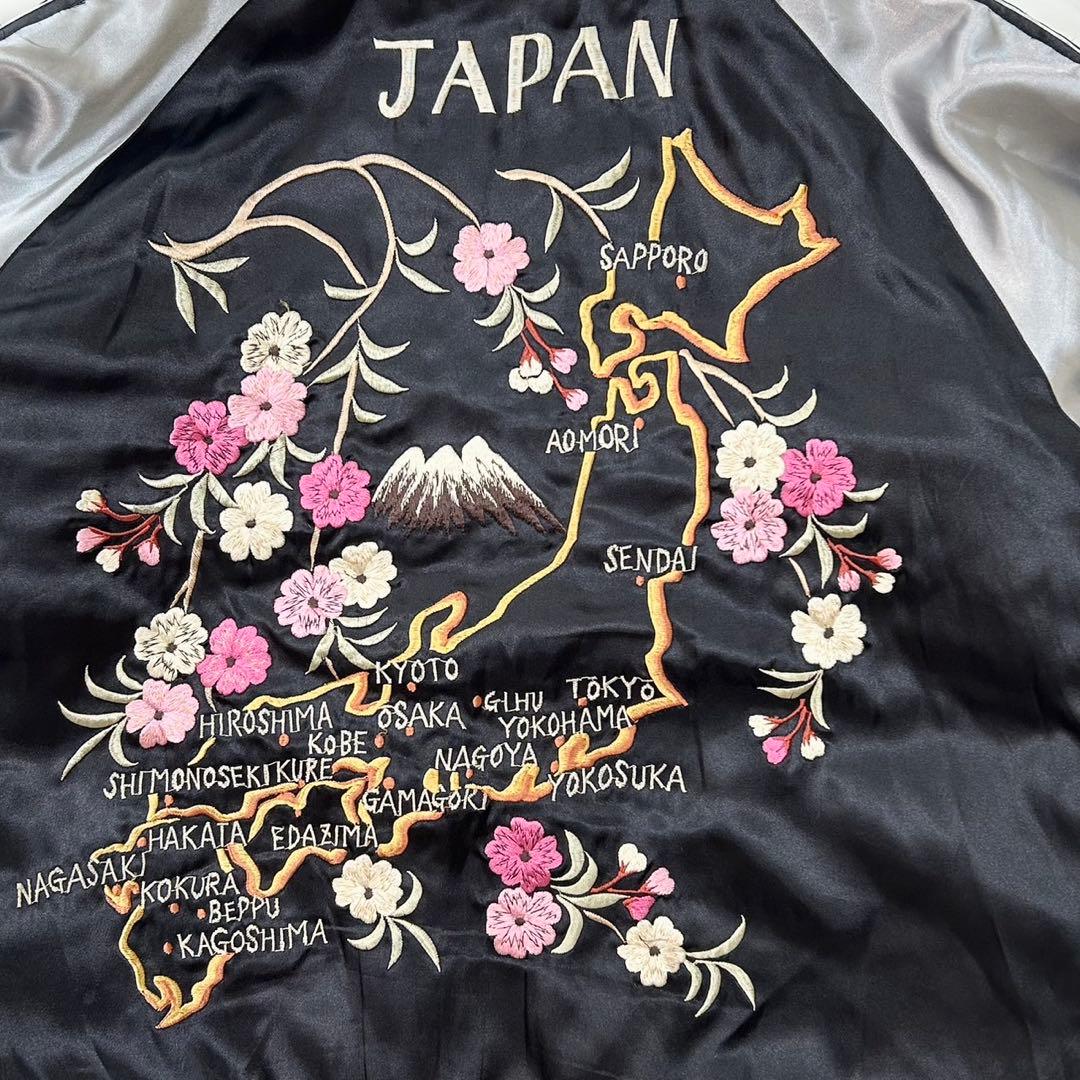 テーラー東洋 スーベニアジャケット サテン×サテンキルト 顔虎 日本地図 L