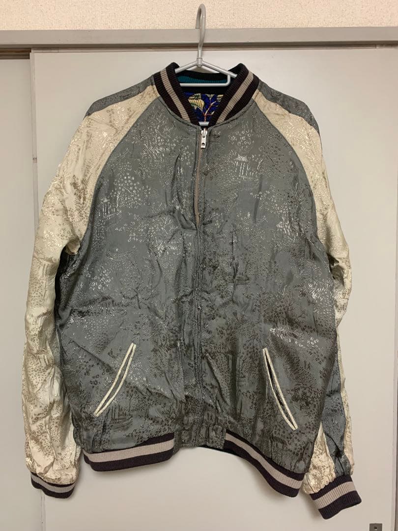 花旅楽団スカジャン　リバーシブルスカジャン　和柄　スクリプト鶏と紫陽花