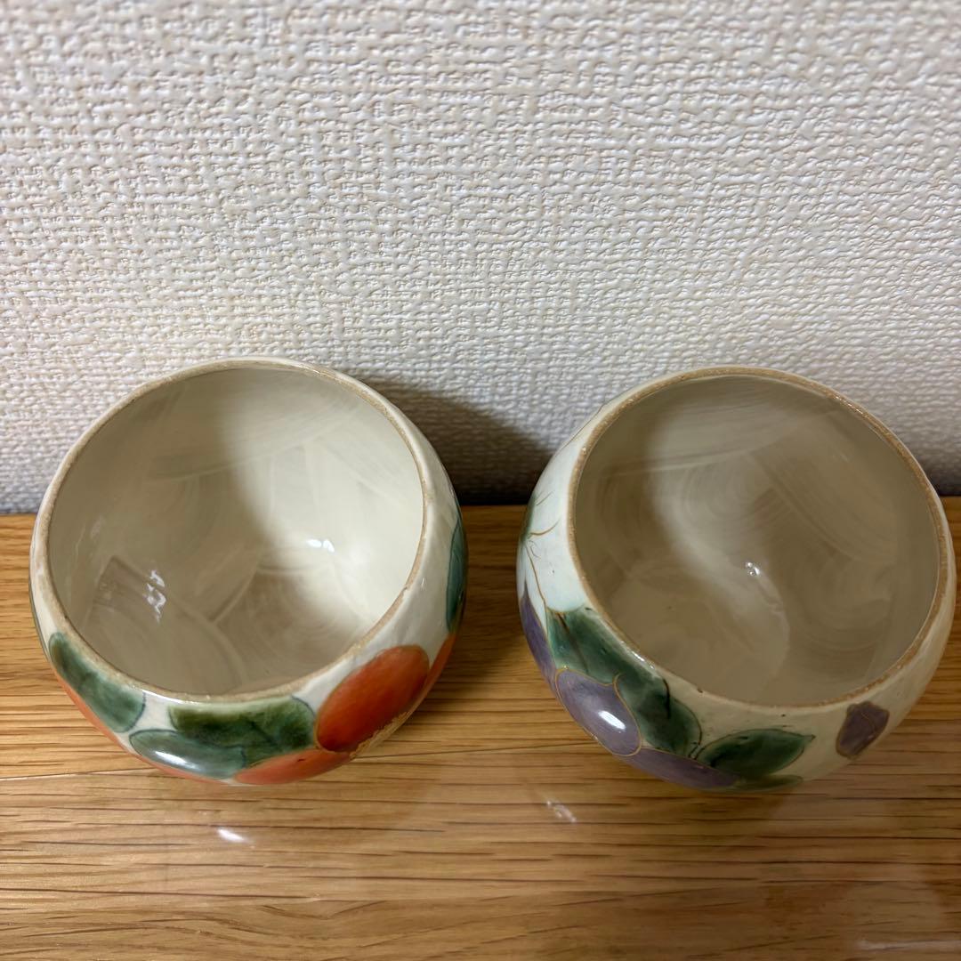 未使用★陶あん　陶葊　花変り(紅椿・鉄線) セット　お茶呑茶碗　湯呑　汲出し碗❶