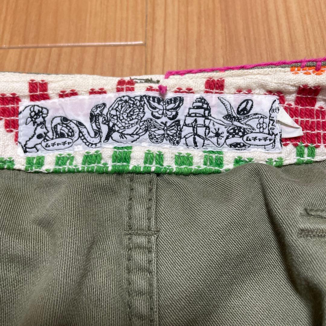 刺繍デザイン オリーブグリーン ミリタリーパンツ