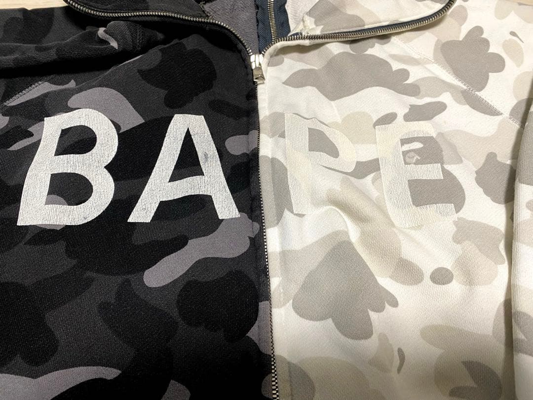 【希少】ツートン迷彩カモパーカー M 正規品 エイプ BAPE ブラックホワイト