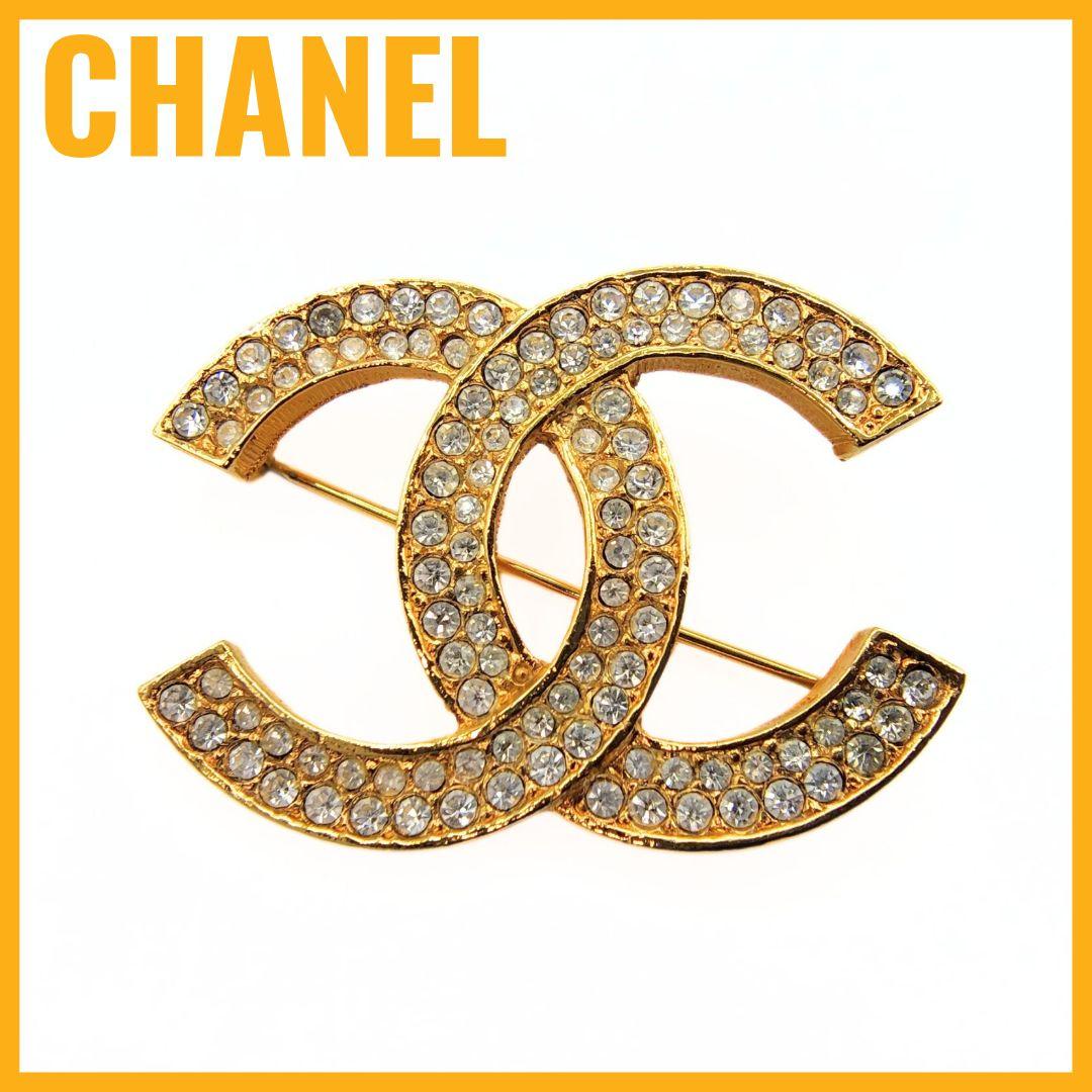 シャネル ココマーク ピンブローチ ヴィンテージ ゴールド ラインストーン