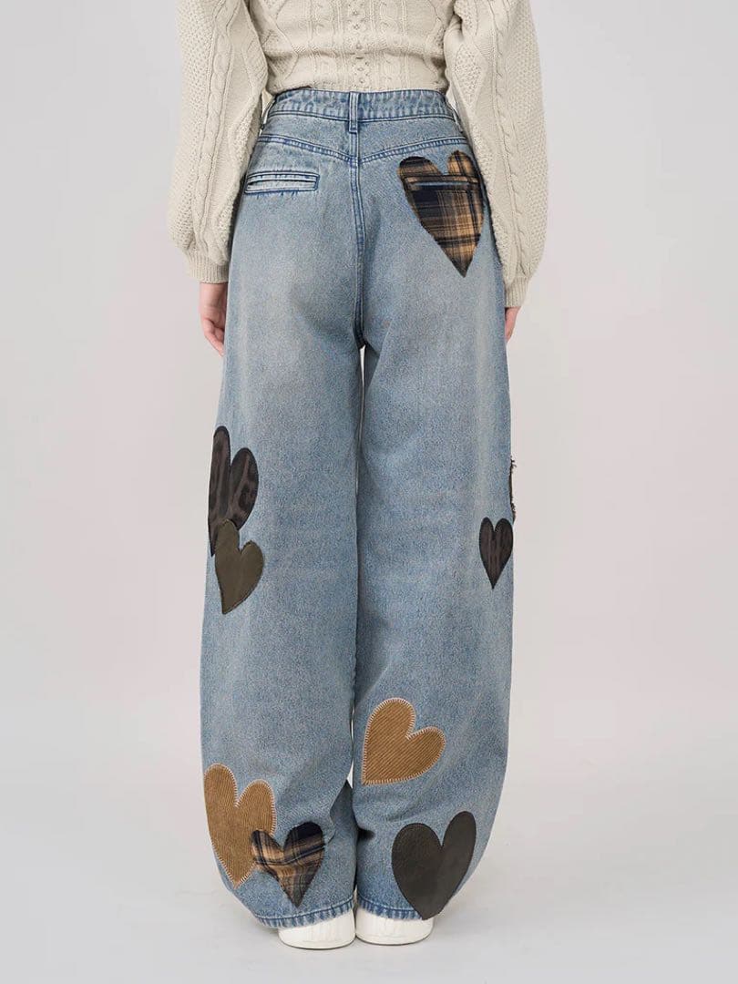 ♡ ダーリッチ Darich ♡ ランダムハートパッチワークデニムパンツ