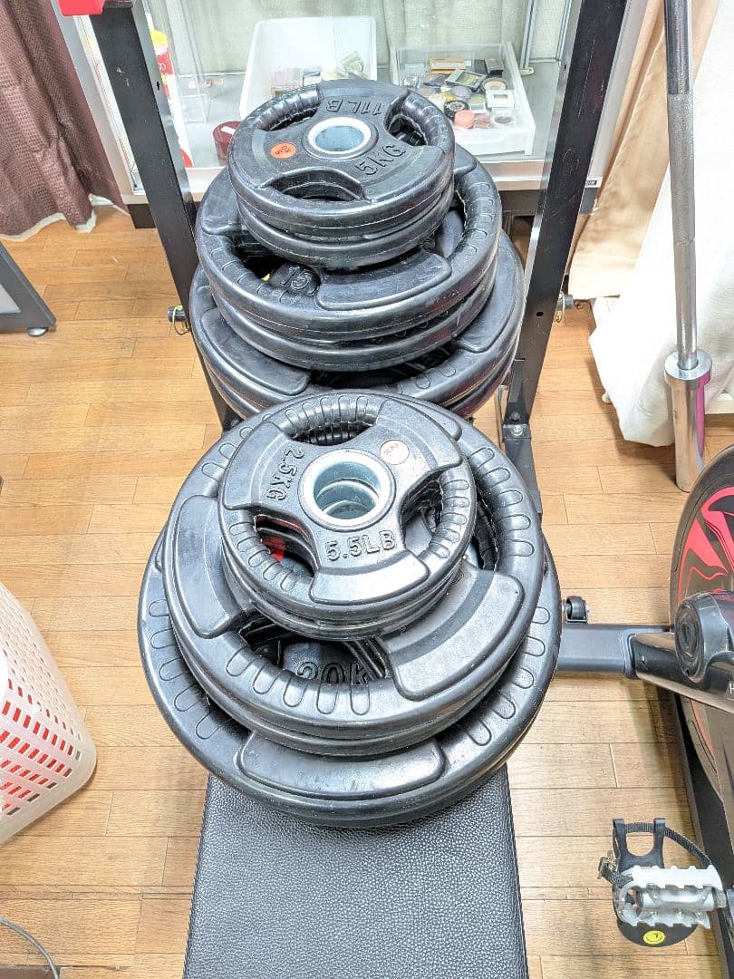 東京都八王子市手渡しのみ筋トレセットバーベル、プレート155kg、台、バイク