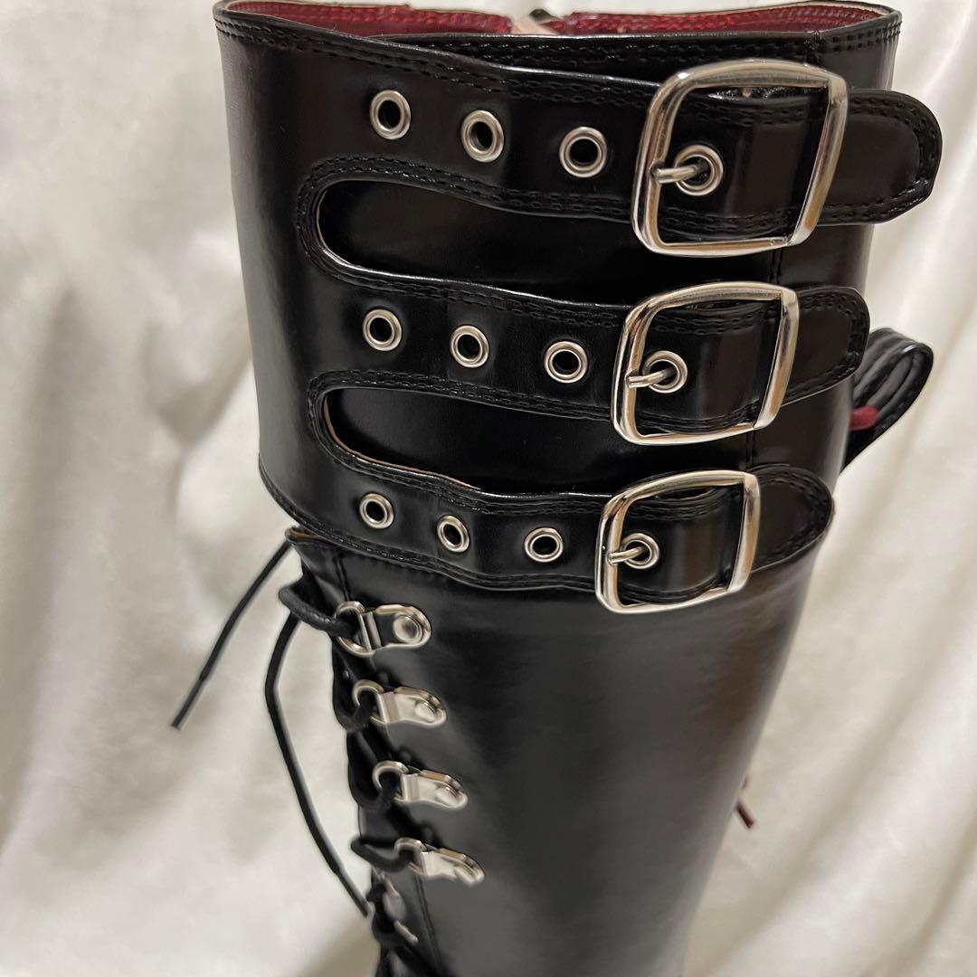 限定品 YOSUKE ヨースケ 厚底 地雷 レースアップ ロングブーツ ベルト