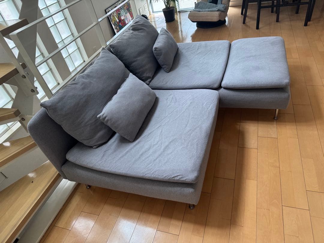 IKEA ソーデルハムン 2人掛け＋シェーズロング ソファ（グレー）