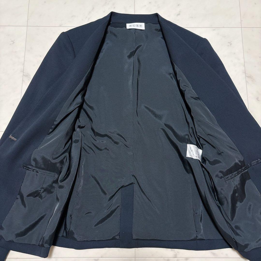 PLST パンツスーツセットアップ ノーカラージャケット ブラック Lサイズ