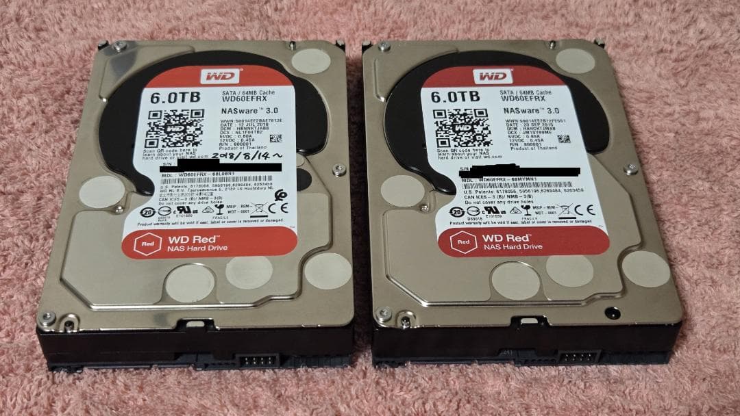 【中古HDD】6TB 2台（合計12TB）WD RED