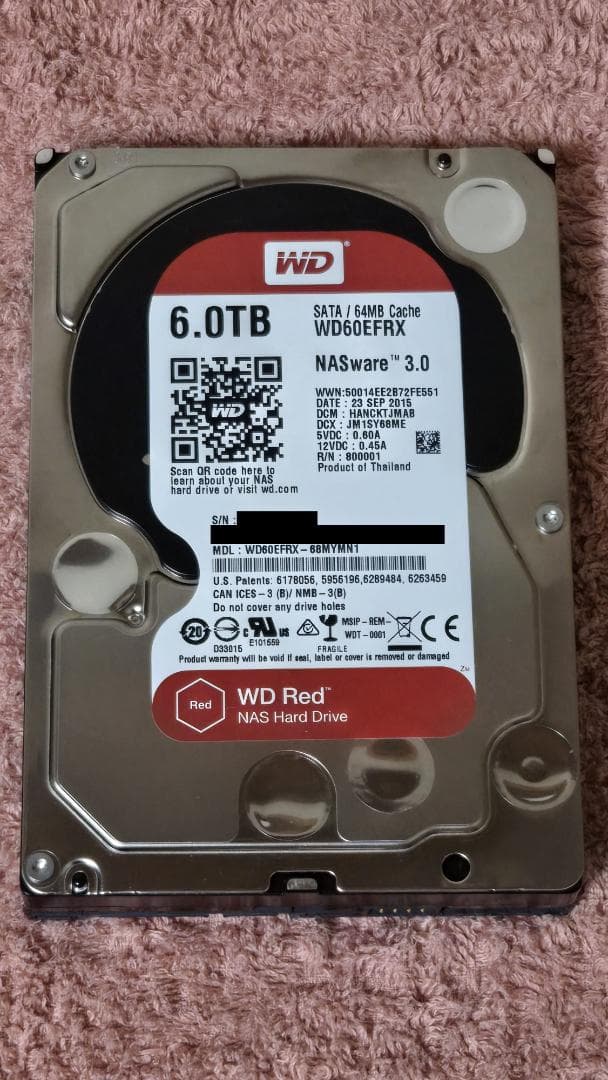 【中古HDD】6TB 2台（合計12TB）WD RED