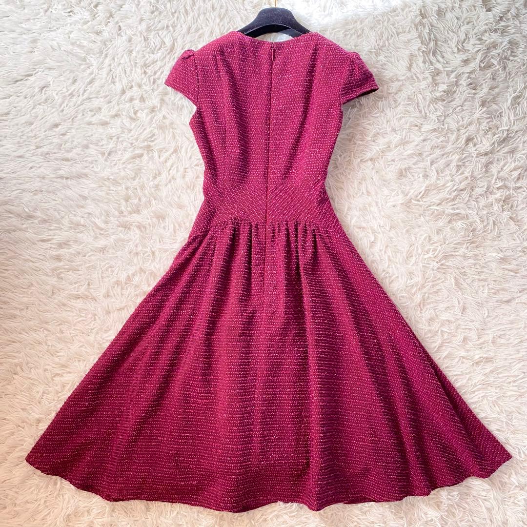 極美品✨Rene TISSUE社製 高級フレアワンピース リボン ワインレッド