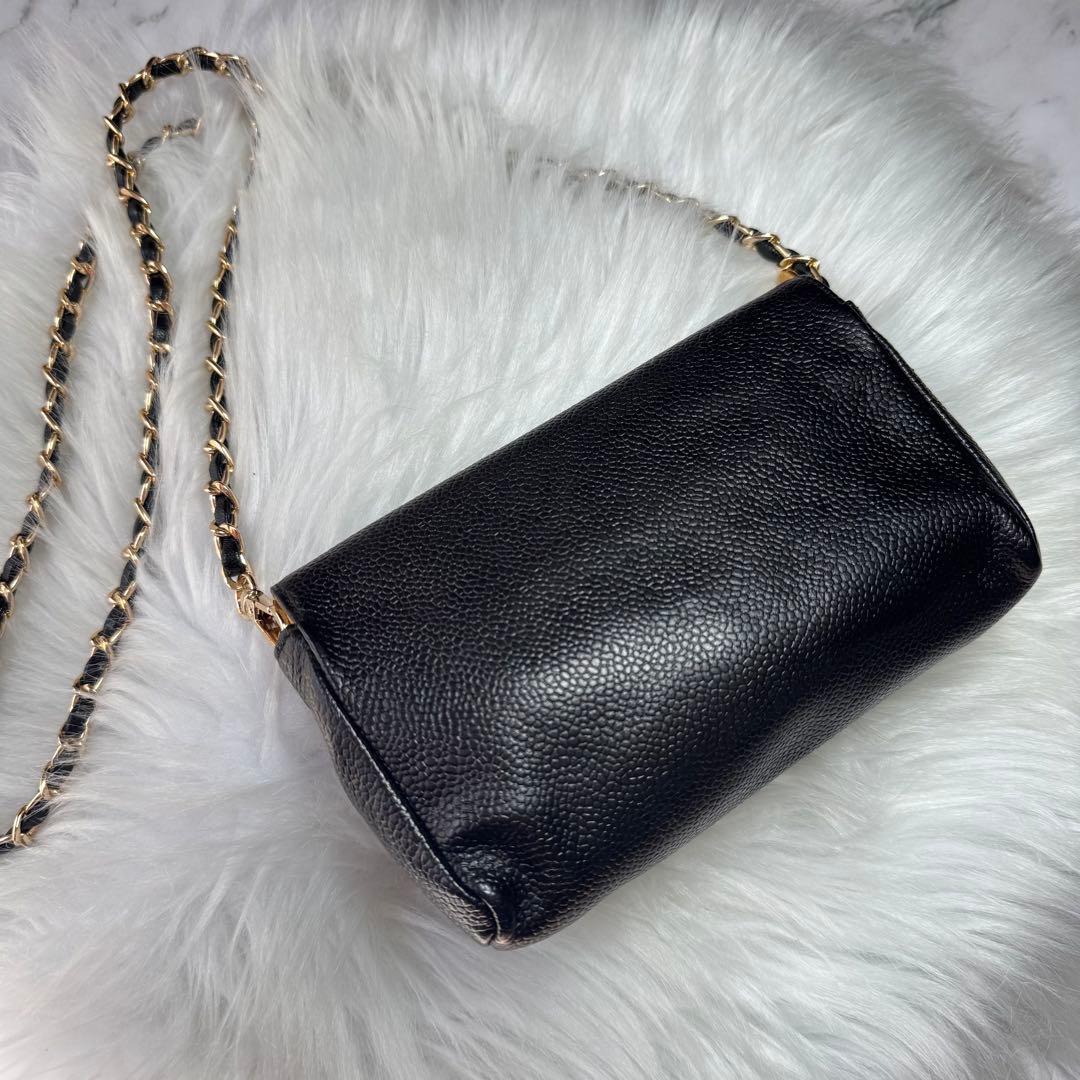 CHANEL シャネル　キャビアスキン　レザー　ポーチ　チェーン
