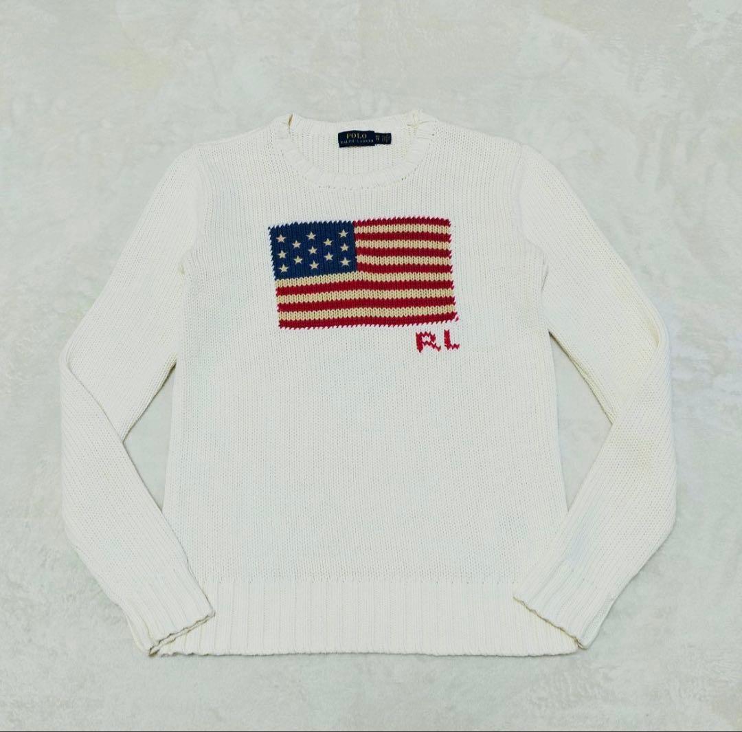 【希少オフ白】ラルフローレン 星条旗 コットンニット XS 美品