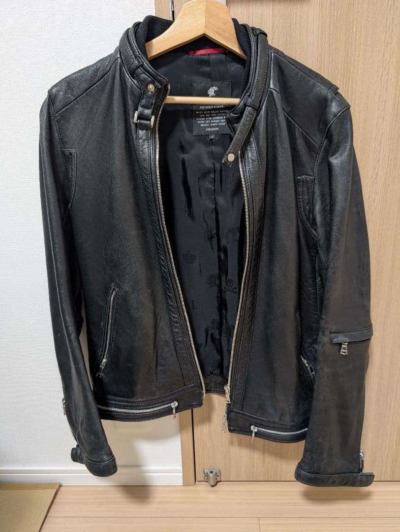 LOVELESS ブラックラムレザーシングルライダースジャケット サイズ2