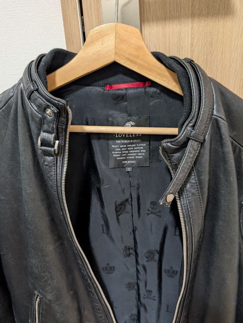 LOVELESS ブラックラムレザーシングルライダースジャケット サイズ2