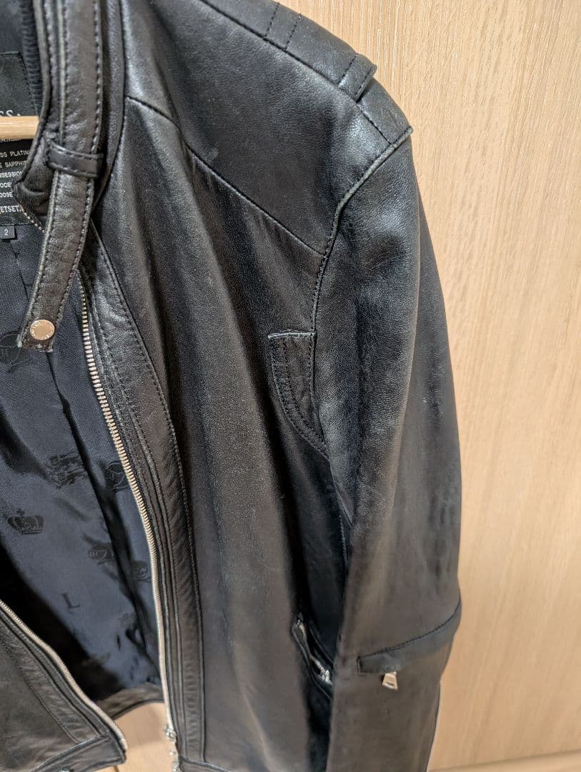 LOVELESS ブラックラムレザーシングルライダースジャケット サイズ2
