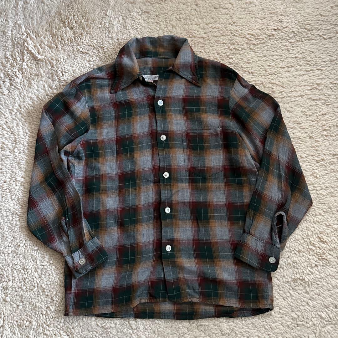 60S オンブレチェック レーヨンシャツ USA製 シャドー オンブレ レーヨン
