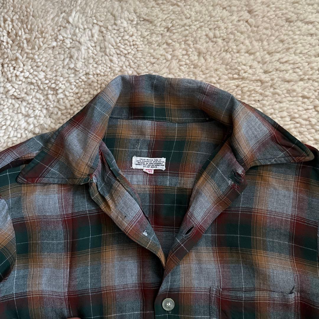 60S オンブレチェック レーヨンシャツ USA製 シャドー オンブレ レーヨン
