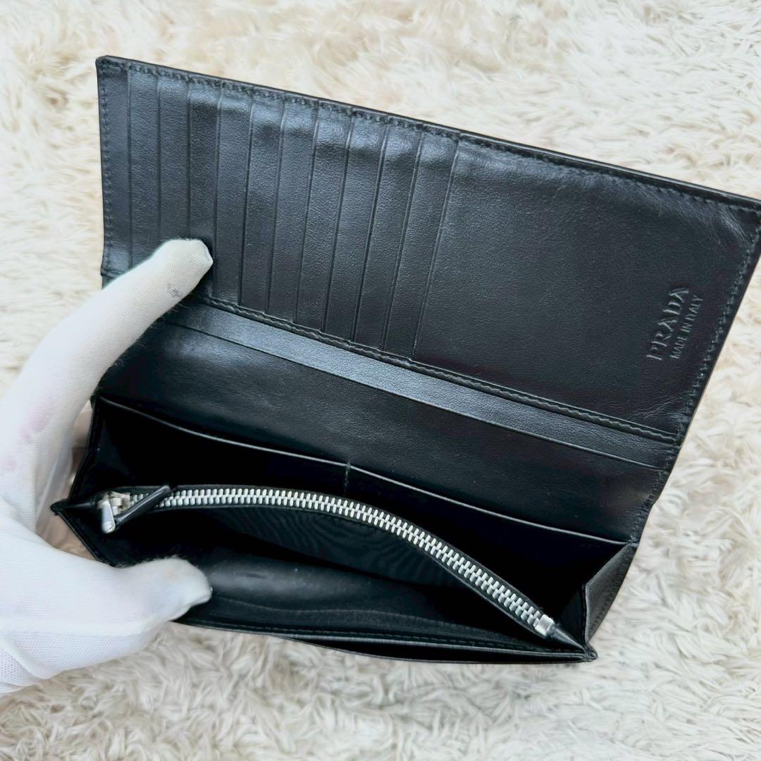 【極美品】プラダ 長財布 二つ折り財布 ブラック ジャガード サフィアーノ