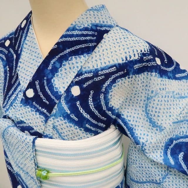 m1906＊美品 有松鳴海絞り 夏着物 綿 手縫い仕立て 高級浴衣