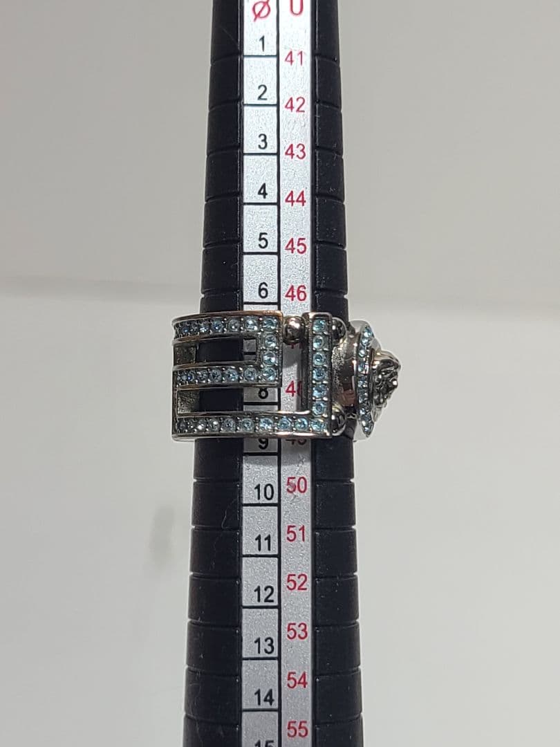 ヴェルサーチ　メデューサリング　ラインストーン　シルバー✕ブルー