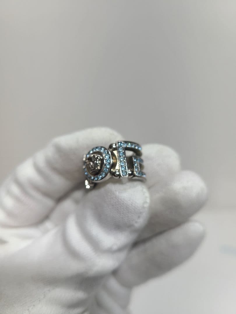 ヴェルサーチ　メデューサリング　ラインストーン　シルバー✕ブルー