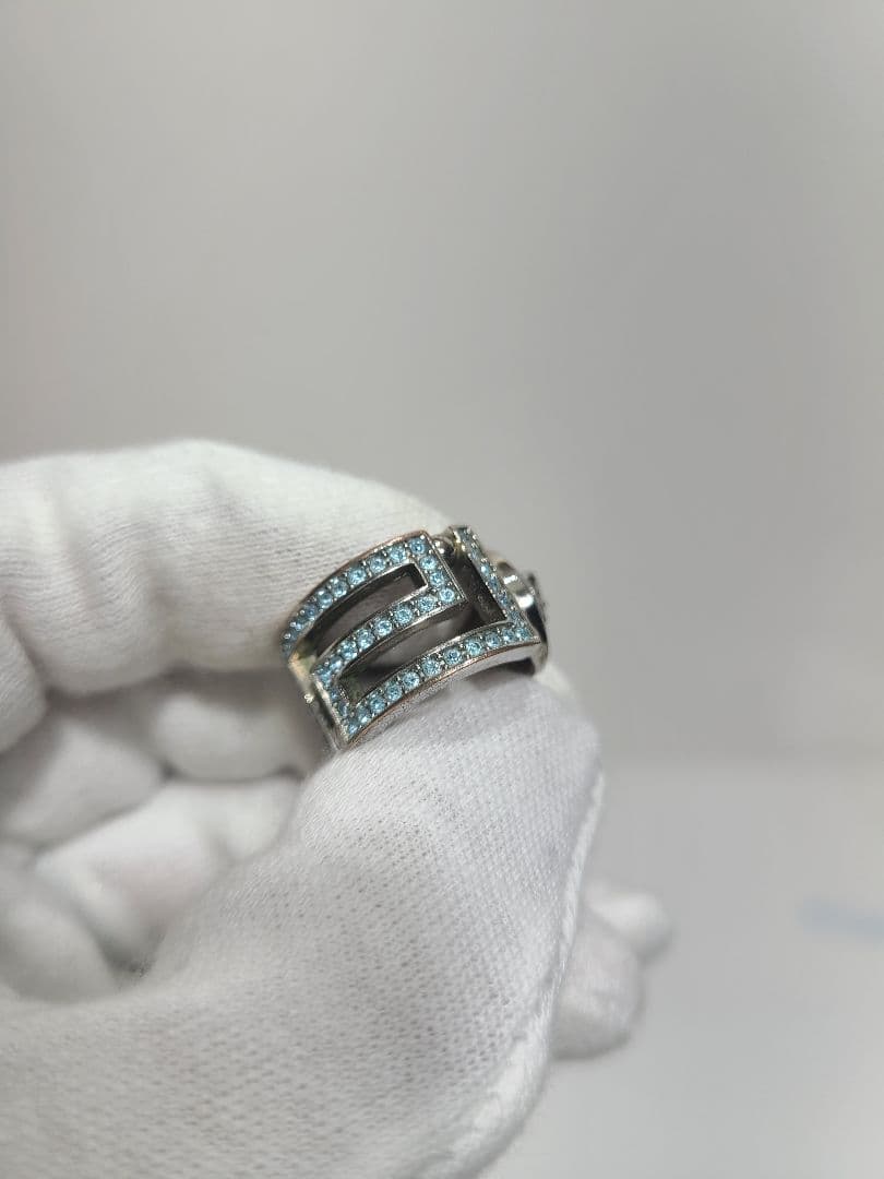 ヴェルサーチ　メデューサリング　ラインストーン　シルバー✕ブルー