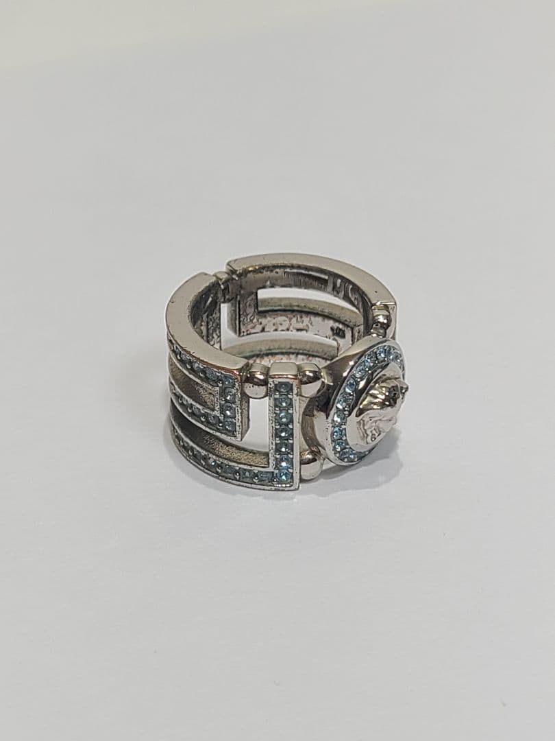 ヴェルサーチ　メデューサリング　ラインストーン　シルバー✕ブルー